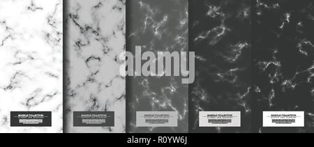 Marble collection abstract pattern texture grey scale background card template vector design Stock Vector