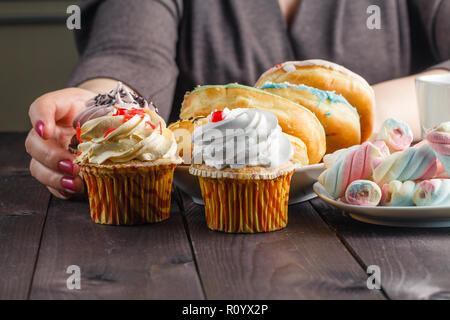 Many sweets and donuts, breakfst with coffee Stock Photo