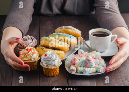 Many sweets and donuts, breakfst with coffee Stock Photo