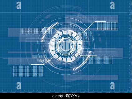 Technological abstract digital blueprint background vector design Stock Vector
