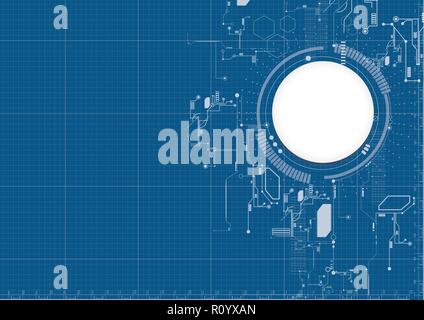 Technological abstract digital technical blueprint background vector design Stock Vector