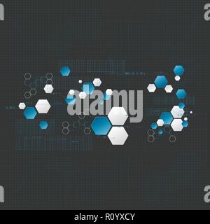 Technological encryption future hexagonal data synchronizing background vector design Stock Vector