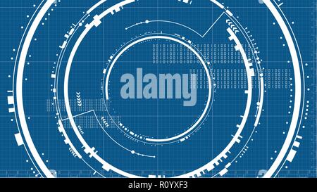 Technological future interface hud technical blueprint platform abstract background vector design Stock Vector