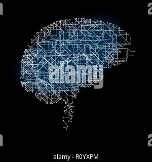 Digital image of human brain anatomy of artificial networks against black background Stock Photo