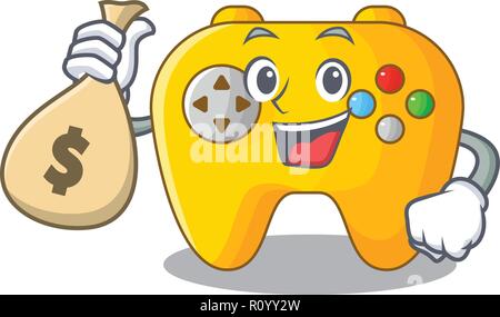 With money bag modern game shaped controller cartoon wood Stock Vector