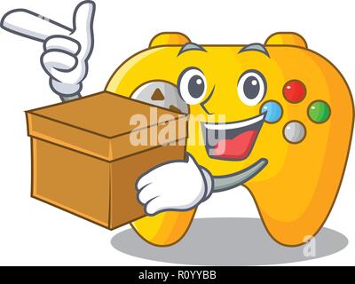 With box Video game controller shaped on charcter Stock Vector