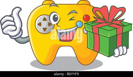 With gift Video game controller shaped on charcter Stock Vector