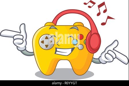 Listening music Video game controller shaped on charcter Stock Vector
