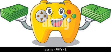 With money Video game controller shaped on charcter Stock Vector