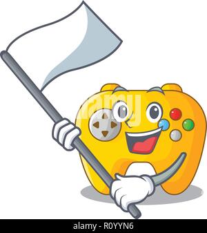 With flag retro computer game control on mascot Stock Vector