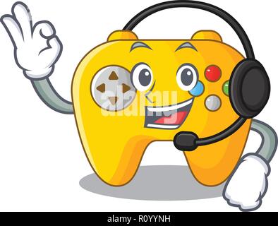 With headphone retro computer game control on mascot Stock Vector