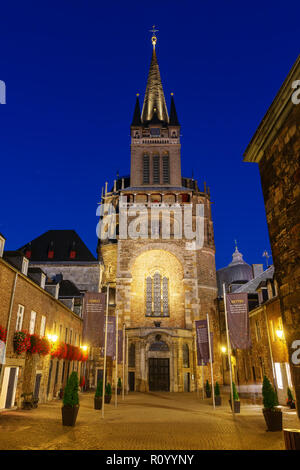 Aachen, Germany - October 15, 2018: Aachen Cathedral at night. It is one of the oldest cathedrals in Europe and has been designated as a UNESCO world  Stock Photo