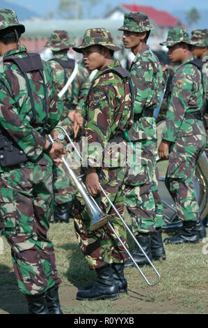 Banda Aceh, Indonesia - August 16, 2005: Indonesia military marching band at Indonesian Independence day celebration at Blangpadang, banda aceh Stock Photo