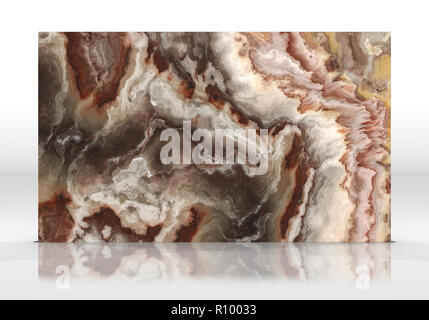 Onyx marble tile standing on the white background with reflections and shadows. Texture for design. 2D illustration. Natural beauty Stock Photo