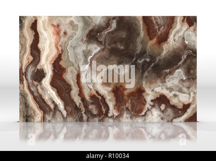 Onyx marble tile standing on the white background with reflections and shadows. Texture for design. 2D illustration. Natural beauty Stock Photo