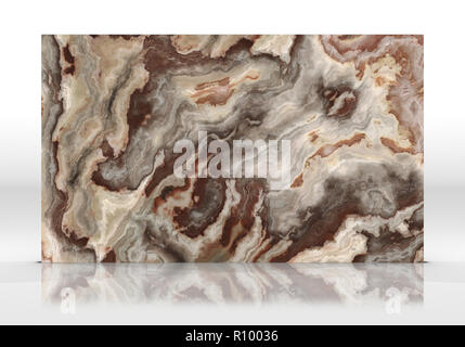 Onyx marble tile standing on the white background with reflections and shadows. Texture for design. 2D illustration. Natural beauty Stock Photo