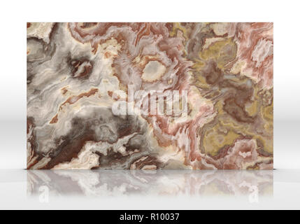 Onyx marble tile standing on the white background with reflections and shadows. Texture for design. 2D illustration. Natural beauty Stock Photo