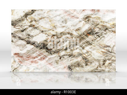 Onyx marble tile standing on the white background with reflections and shadows. Texture for design. 2D illustration. Natural beauty Stock Photo