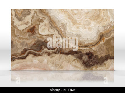 Onyx marble tile standing on the white background with reflections and shadows. Texture for design. 2D illustration. Natural beauty Stock Photo