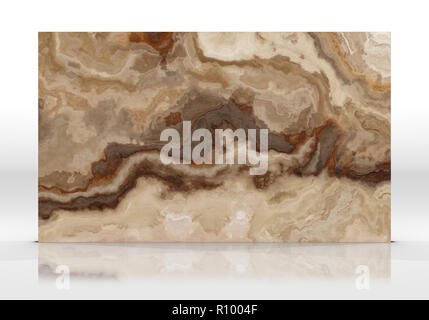 Onyx marble tile standing on the white background with reflections and shadows. Texture for design. 2D illustration. Natural beauty Stock Photo