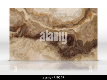 Onyx marble tile standing on the white background with reflections and shadows. Texture for design. 2D illustration. Natural beauty Stock Photo