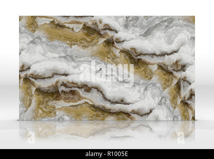 Onyx marble tile standing on the white background with reflections and shadows. Texture for design. 2D illustration. Natural beauty Stock Photo