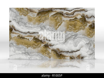 Onyx marble tile standing on the white background with reflections and shadows. Texture for design. 2D illustration. Natural beauty Stock Photo