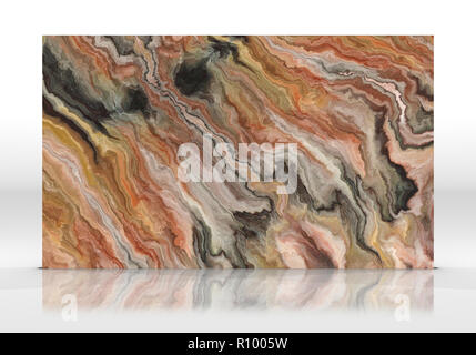 Onyx marble tile standing on the white background with reflections and shadows. Texture for design. 2D illustration. Natural beauty Stock Photo