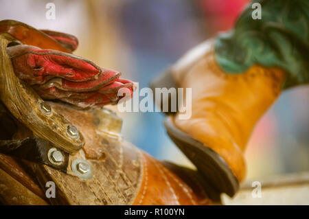 Bronc riding apparel at an Australian rodeo event. Stock Photo