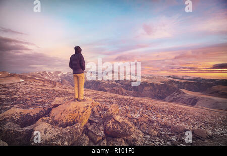 Beautiful landscape of  Beartooth Pass. Shoshone National Forest, Wyoming, USA. Sunrise scene. Stock Photo