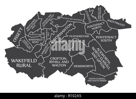 Wakefield City Map England UK labelled black illustration Stock Vector