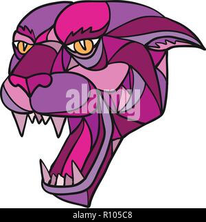 Mosaic low polygon style illustration of head of an angry and aggressive jaguar, black panther or cougar growling on isolated white background Stock Vector