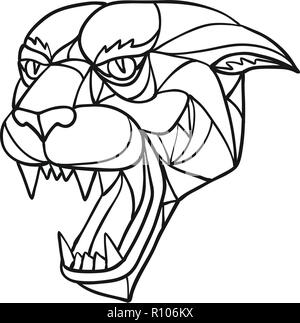 Mosaic low polygon style illustration of head of an aggressive and angry black panther, jaguar or cougar growling on isolated white background i. Stock Vector