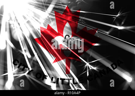 Little Canada, Minnesota shining fireworks sparkling flag. New Year 2019 and Christmas shiny futuristic party concept flags Stock Photo