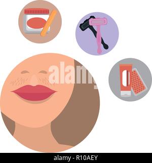 woman face with depilation set icons vector illustration design Stock Vector