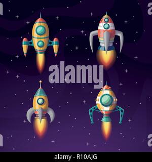Collection of some rockets in space, vector illustration Stock Vector