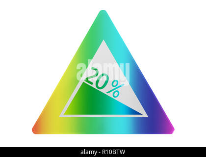 Traffic sign isolated - Grade, slope 20% - Rainbow colored Stock Photo