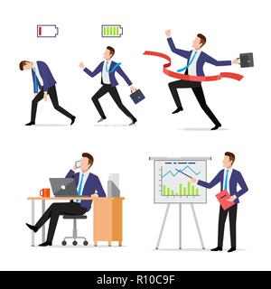 Set businessman with briefcase in different situations Stock Vector
