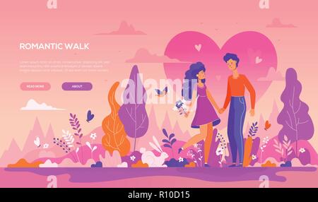 Romantic walk - modern flat design style banner Stock Vector