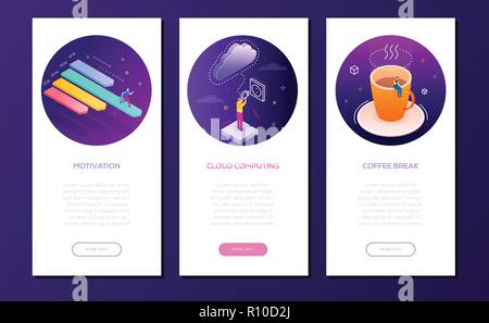Business and technology - set of isometric banners Stock Vector