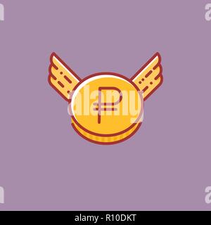 Ruble coin with wings vector icon, flat line design sign Stock Vector