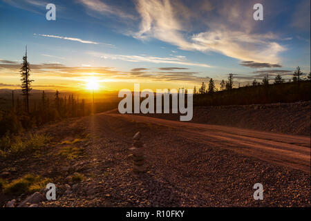 Sunset in the spurs Stanovoy Ridge, South Yakutia, Russia Stock Photo