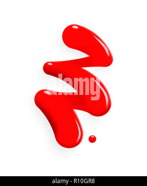 Digital image of poured red paint in zigzag shape on white background Stock Photo