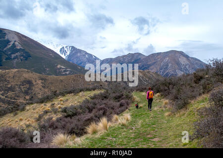 A woman and her dog live a fit and healthy lifestyle walking regularly in the outdoors Stock Photo