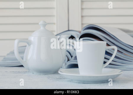 selective focus of the stacking magazine place on table in living room Stock Photo