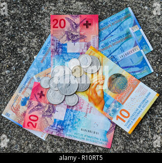 Collection of the new Swiss banknotes (issued in 2017). Stock Photo