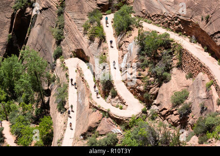 View of hikers on the Angel's Landing Trail in Zion National Park, Utah, USA. Stock Photo