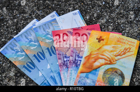 Collection of the new Swiss banknotes (issued in 2017). Stock Photo