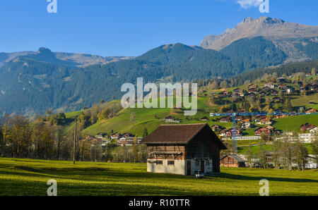 Grindelwald, Switzerland - Oct 21, 2018. Mountain town in Grindelwald, Switzerland. Grindelwald was one of the first tourist resorts in Europe. Stock Photo