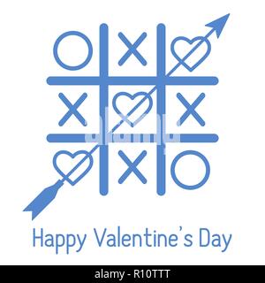 Vector Illustration Of Tic Tac Toe Game With Hearts And Arrow